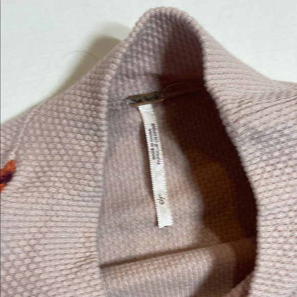 Free People Cream and Orange Cowl Neck Sweater with Geometric Pattern - Picture 2 of 12